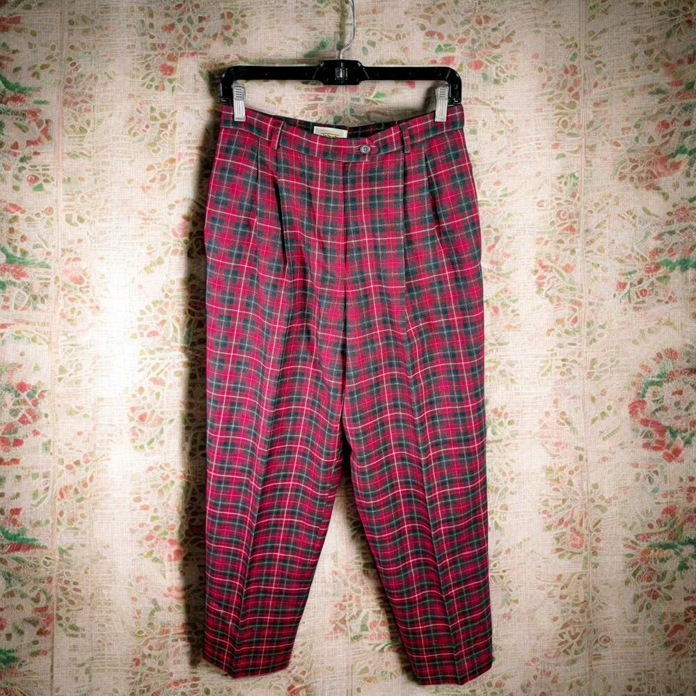 Talbots VTG Label Women's 8 Red & Black Tartan Plaid 100% Wool & Lined Pants